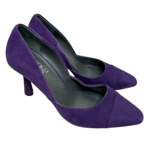 Franco Sarto Pumps Womens Size 9 Leather Suede Purple Slip On Casual Heels - Picture 1 of 12